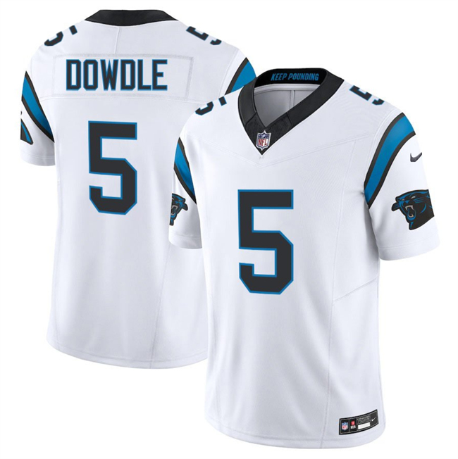 Men's Carolina Panthers #5 Rico Dowdle White 2024 F.U.S.E. Vapor Limited Stitched Football Jersey