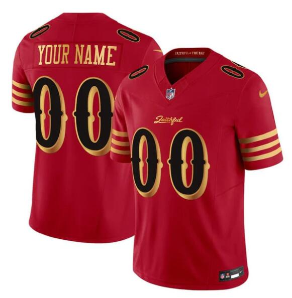 Women's San Francisco 49ers Active Player Custom Red Gold 2025 F.U.S.E. “Rivalries” Vapor Limited Stitched Football Jersey(Run Small)
