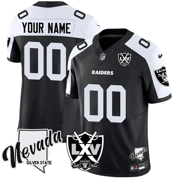 Women's Las Vegas Raiders Active Player Custom Black White 2024 F.U.S.E With 65th Anniversary Patch Limited Stitched Football Jersey
