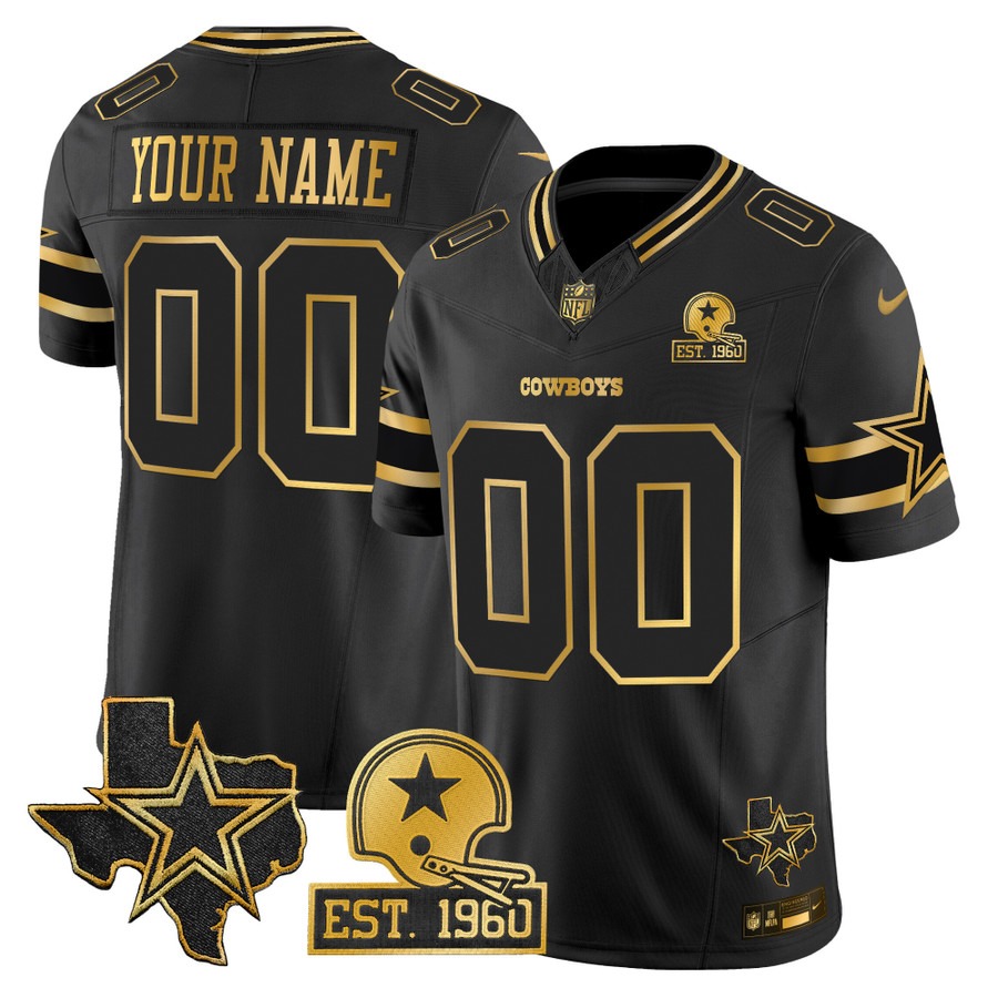 Men's Dallas Cowboys Custom Black Gold Est. 1960 & Texas Patch Vapor FUSE Limited Stitched Jersey