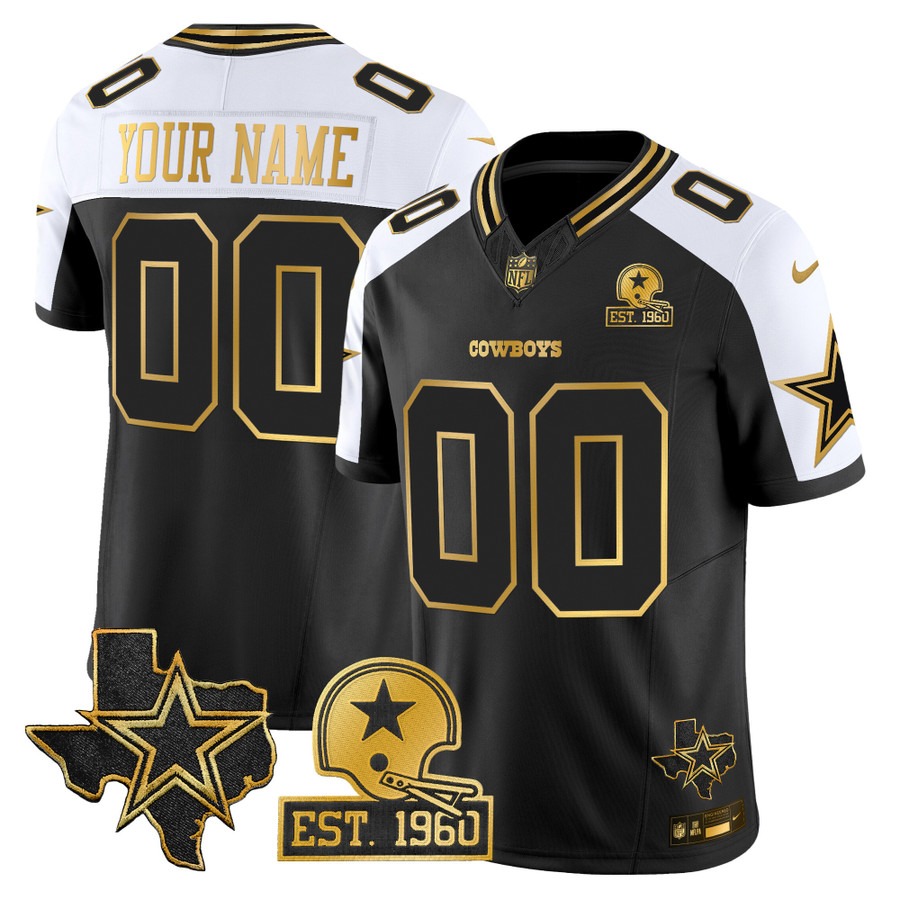 Men's Dallas Cowboys Custom Gold Alternate Est. 1960 & Texas Patch Vapor FUSE Limited Stitched Jersey