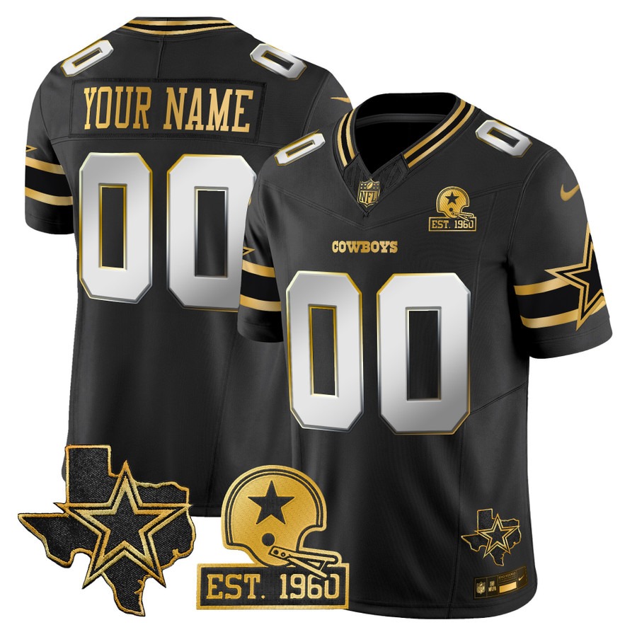 Men's Dallas Cowboys Custom Black Limited Est. 1960 & Texas Patch Gold Vapor FUSE Limited Stitched Jersey