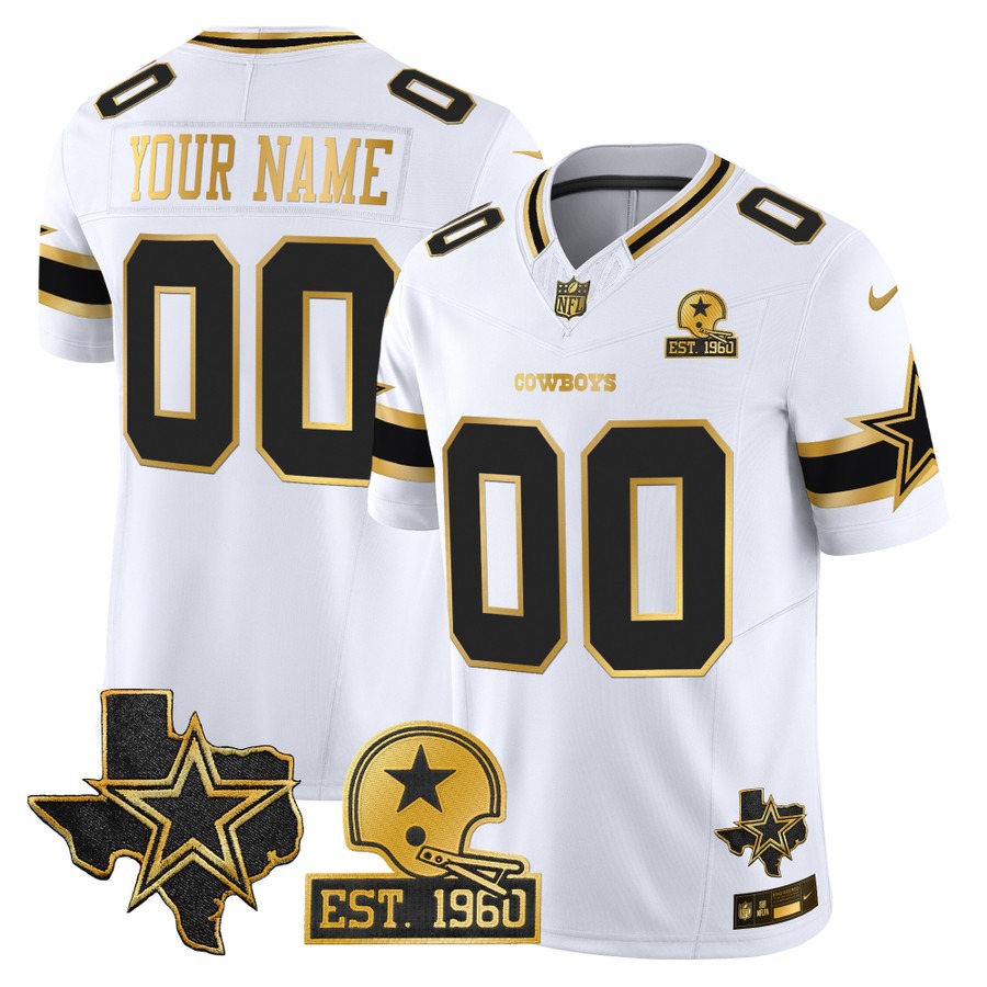 Men's Dallas Cowboys Custom White Gold Est. 1960 & Texas Patch Vapor FUSE Limited Stitched Jersey