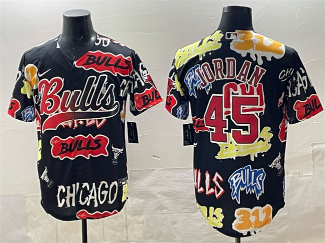 Men's Chicago Bulls #45 Michael Jordan Black Limited Stitched Baseball Jersey