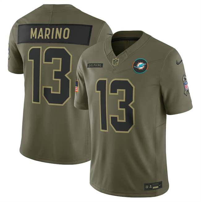 Men's Miami Dolphins #13 Dan Marino Olive 2025 Salute to Service Limited Stitched Football Jersey Men's Miami Dolphins #13 Dan Marino Olive 2025 Salute to Service Limited Stitched Football Jersey