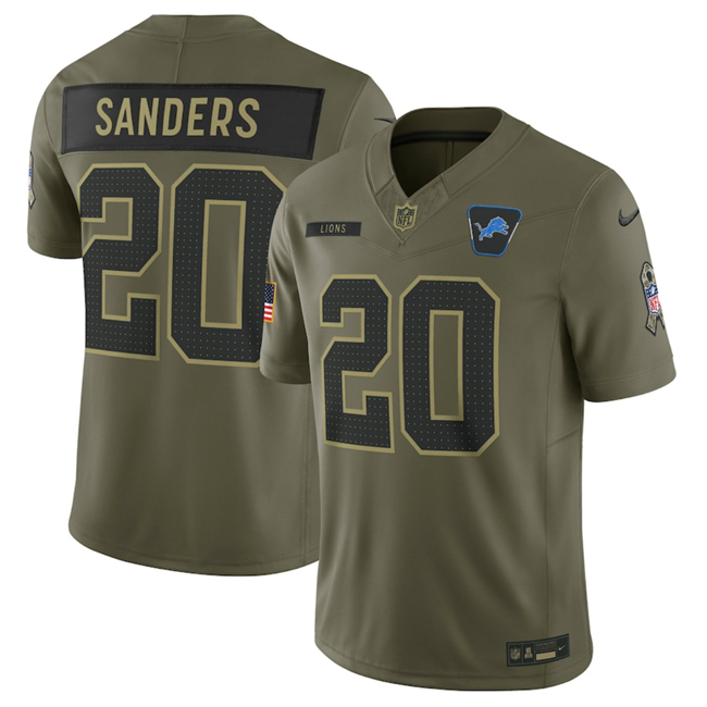 Men's Detroit Lions #20 Barry Sanders Olive 2025 Salute to Service Limited Stitched Football Jersey Men's Detroit Lions #20 Barry Sanders Olive 2025 Salute to Service Limited Stitched Football Jersey