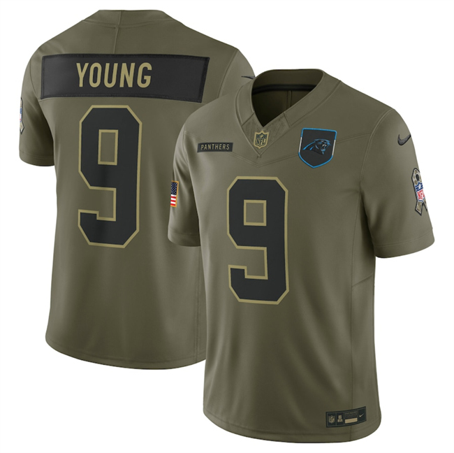 Men's Carolina Panthers #9 Bryce Young Olive 2025 Salute to Service Limited Stitched Football Jersey Men's Carolina Panthers #9 Bryce Young Olive 2025 Salute to Service Limited Stitched Football Jersey
