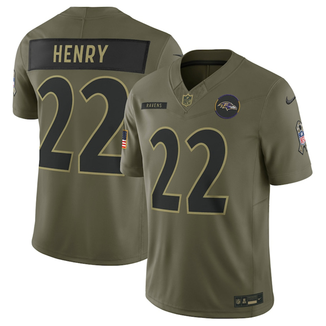 Men's Baltimore Ravens #22 Derrick Henry Olive 2025 Salute to Service Limited Stitched Football Jersey Men's Baltimore Ravens #22 Derrick Henry Olive 2025 Salute to Service Limited Stitched Football Jersey