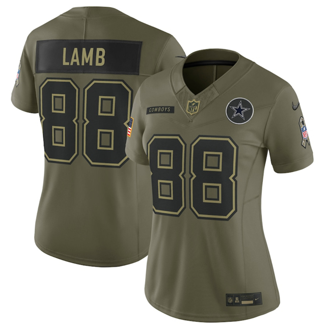 Women's Dallas Cowboys #88 CeeDee Lamb Olive 2025 Salute to Service Limited Stitched Football Jersey(Run Small）