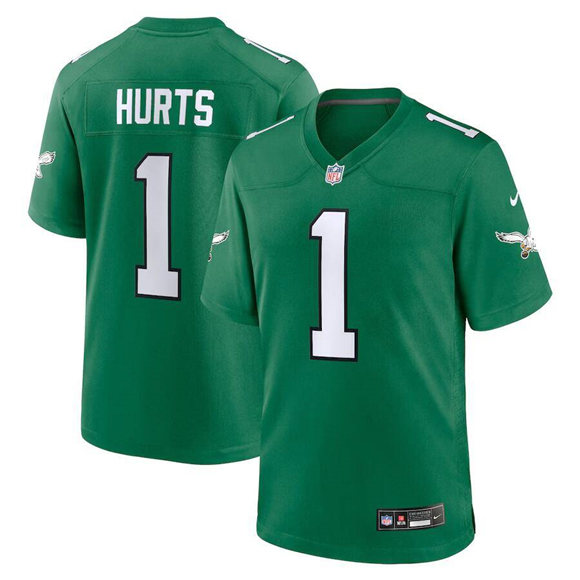 Men's Philadelphia Eagles #1 Jalen Hurts Kelly Green Stitched Game Jersey