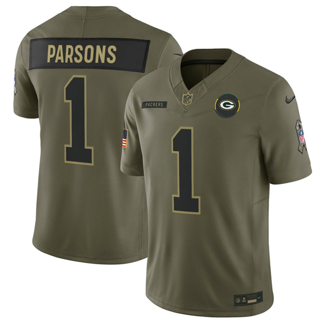 Men's Green Bay Packers #1 Micah Parsons Olive 2025 F.U.S.E. Salute to Service Limited Stitched Football Jersey
