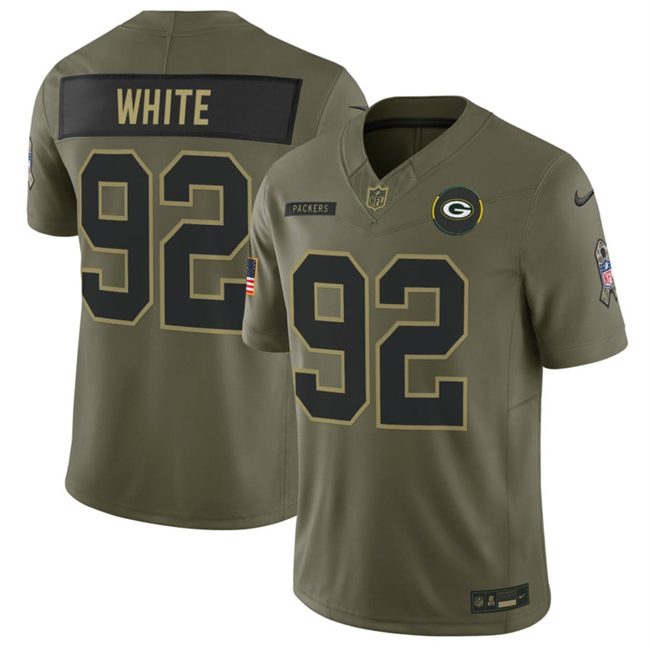 Men's Green Bay Packers #92 Reggie White Olive 2025 F.U.S.E. Salute to Service Limited Stitched Football Jersey