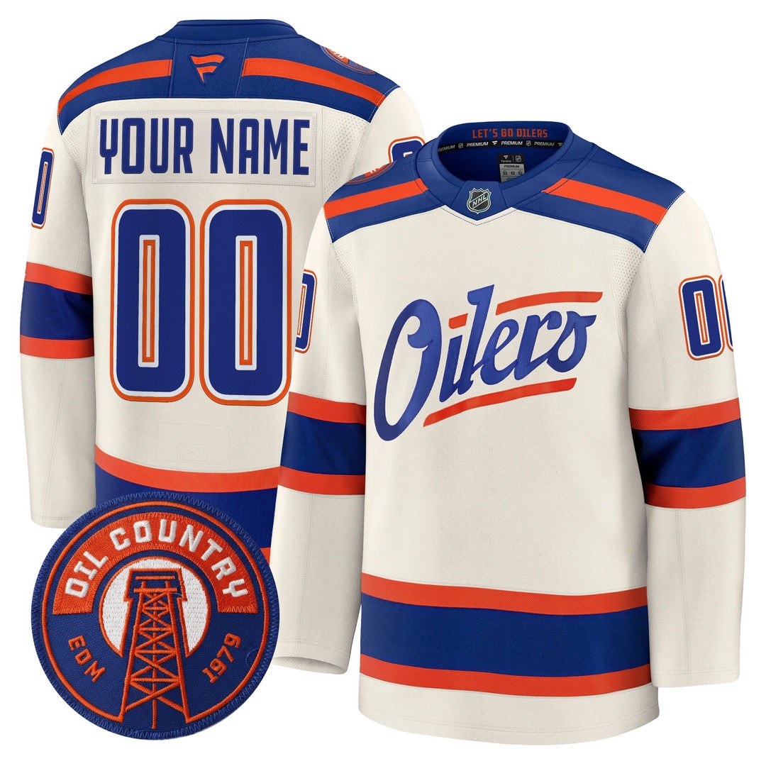 Men's Edmonton Oilers Custom Light tan 3rd 2025-26 Premium Stitched Hockey Jersey