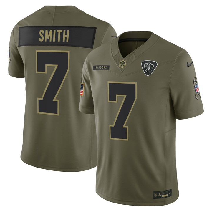 Men's Las Vegas Raiders #7 Geno Smith Olive 2025 Salute to Service Vapor F.U.S.E. Limited Stitched Jersey