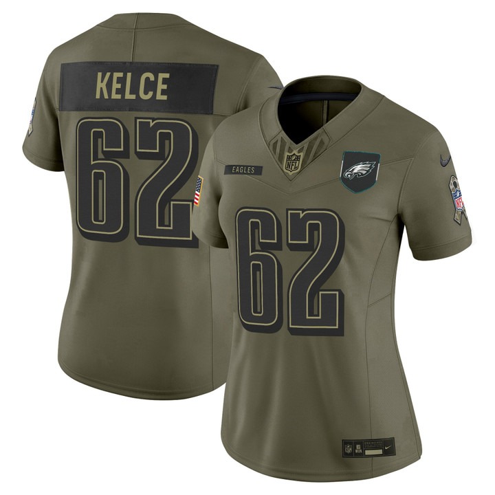 Women's Philadelphia Eagles #62 Jason Kelce Olive 2025 Salute to Service Nike Limited Jersey