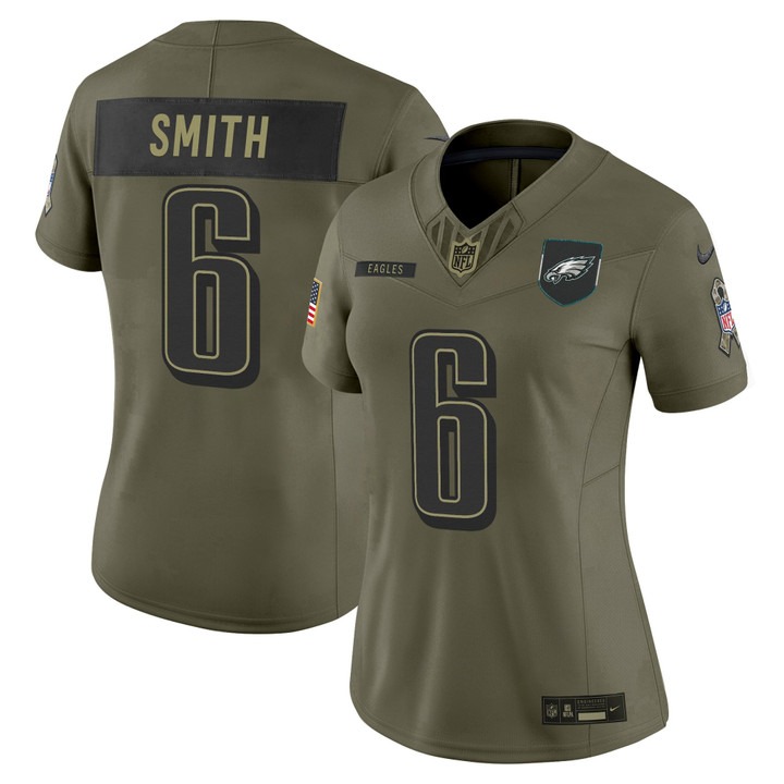 Women's Philadelphia Eagles #6 DeVonta Smith Olive 2025 Salute to Service Nike Limited Jersey