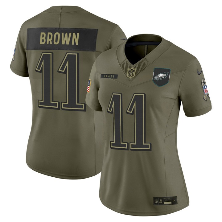 Women's Philadelphia Eagles #11 A.J. Brown Olive 2025 Salute to Service Nike Limited Jersey