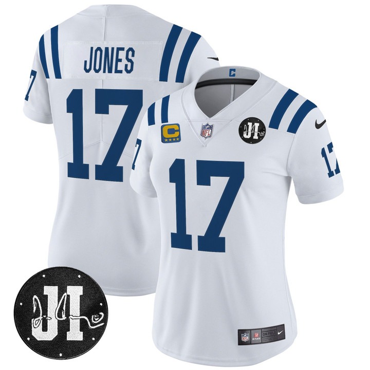 Women's Indianapolis Colts #17 Daniel Jones White Nike 2025 Jim Irsay Patch Limited Jersey