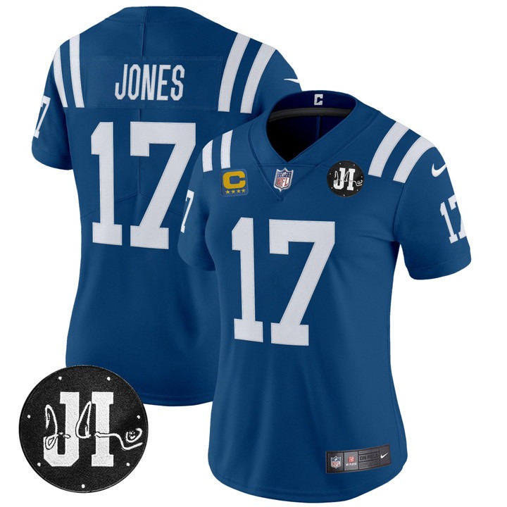 Women's Indianapolis Colts #17 Daniel Jones Royal Nike 2025 Jim Irsay Patch Limited Jersey