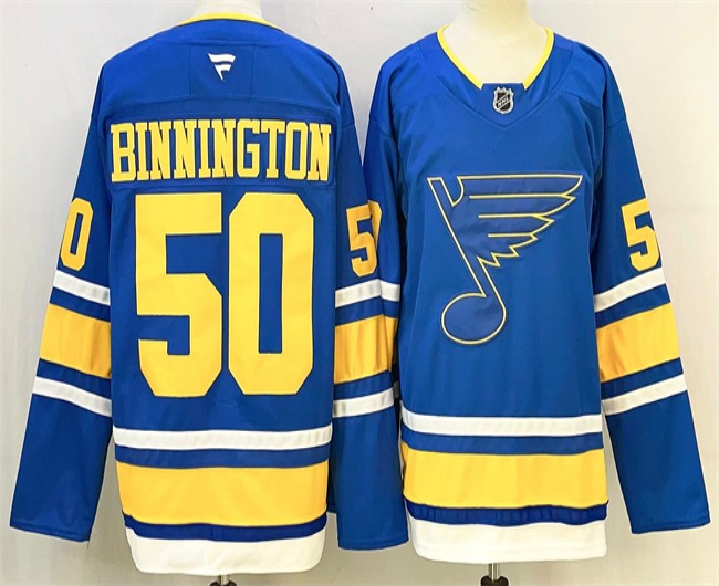 Men's St. Louis Blues #50 Jordan Binnington Blue 2025 Stitched Hockey Jersey