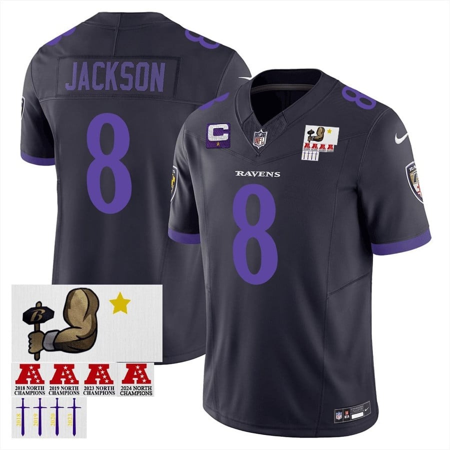Men's Baltimore Ravens #8 Lamar Jackson Black With Patch F.U.S.E. 2025 Limited Jersey