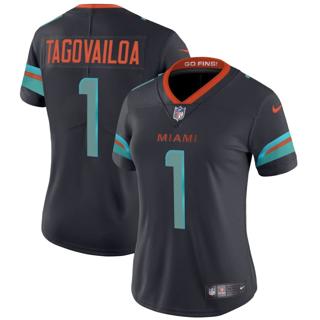 Women's Miami Dolphins #1 Tua Tagovailoa Nike 2025 Rivalries Vapor Limited Stitched Jersey