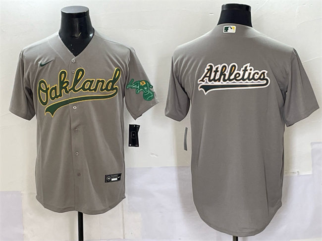 Men's Oakland Athletics Team Big Logo Grey Cool Base Stitched Jersey