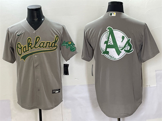 Men's Oakland Athletics Team Big Logo Grey Cool Base Stitched Baseball Jerseys