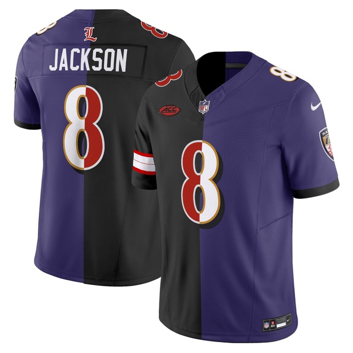 Men's Louisville Cardinals & Baltimore #8 Lamar Jackson Ravens Split Limited Jersey