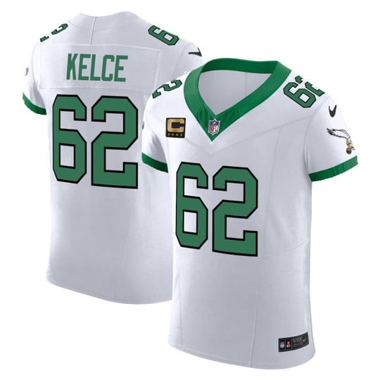 Men's Philadelphia Eagles #62 Jason Kelce White Kelly Green Vapor F.U.S.E Elite Stitched Jersey