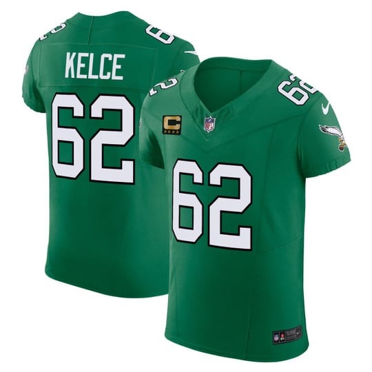 Men's Philadelphia Eagles #62 Jason Kelce Kelly Green Vapor F.U.S.E Stitched Elite Jersey