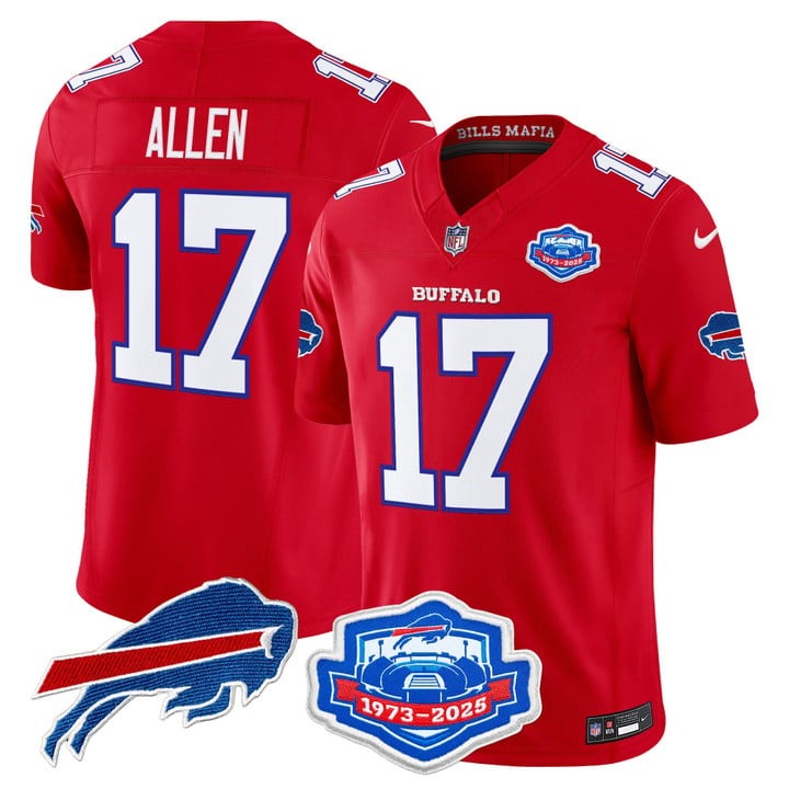 Men's Buffalo Bills #17 Josh Allen Red 2025 With Farewell Season Patch Vapor Limited Stitched Jersey