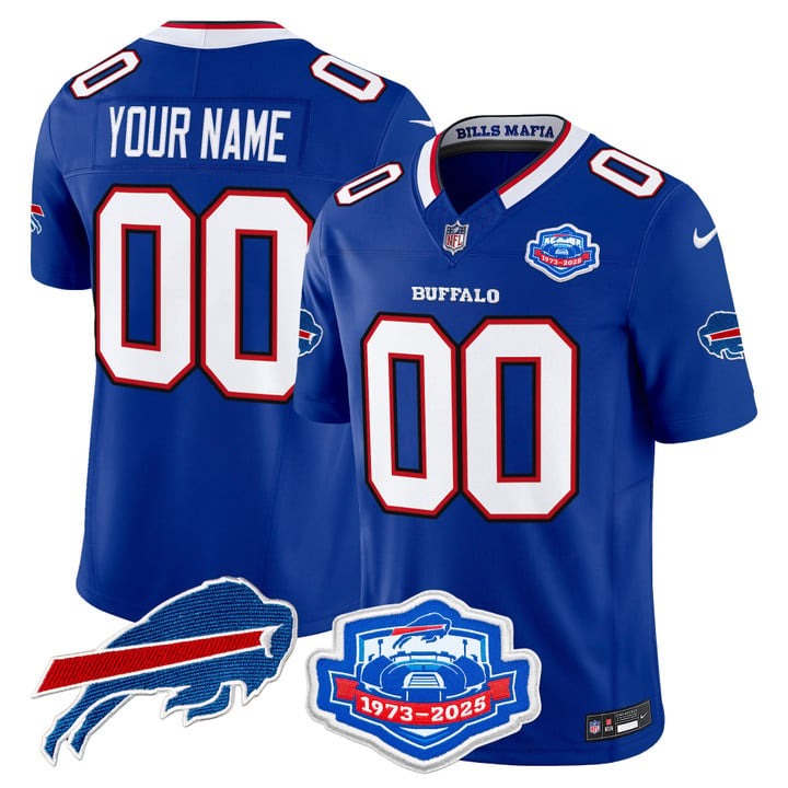 Men's Buffalo Bills Custom Royal 2025 With Farewell Season Patch Vapor Limited Stitched Jersey