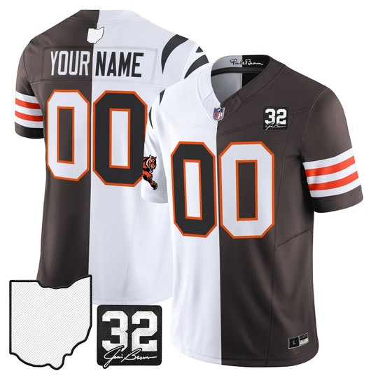 Men's Browns x Bengals Custom Split F.U.S.E. Vapor Limited Stitched Football Jersey