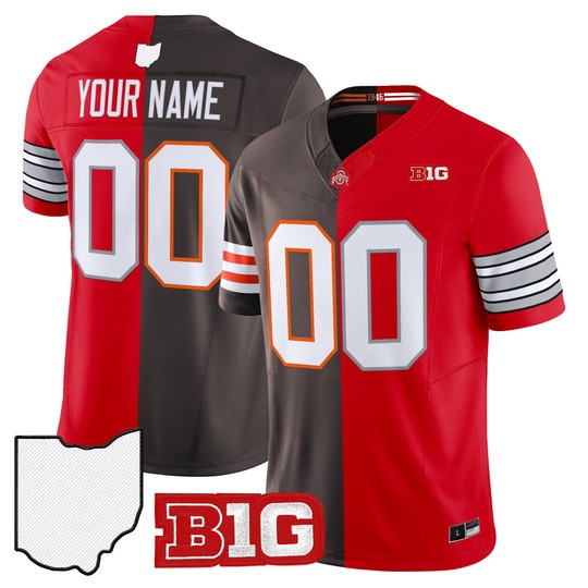 Men's Browns x Buckeyes Custom Split F.U.S.E. Vapor Limited Stitched Football Jersey
