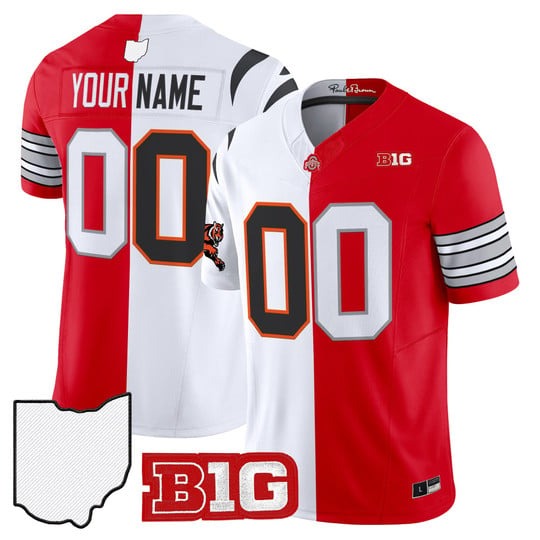 Men's Bengals x Buckeyes Custom Split F.U.S.E. Vapor Limited Stitched Football Jersey