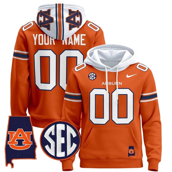 Men's Auburn Tigers Custom Orange Pullover Stitched Hoodie
