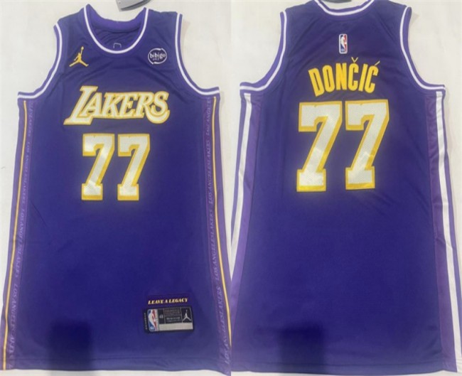 Men's Los Angeles Lakers #77 Luka Doncic Puple Stitched Basketball Jersey