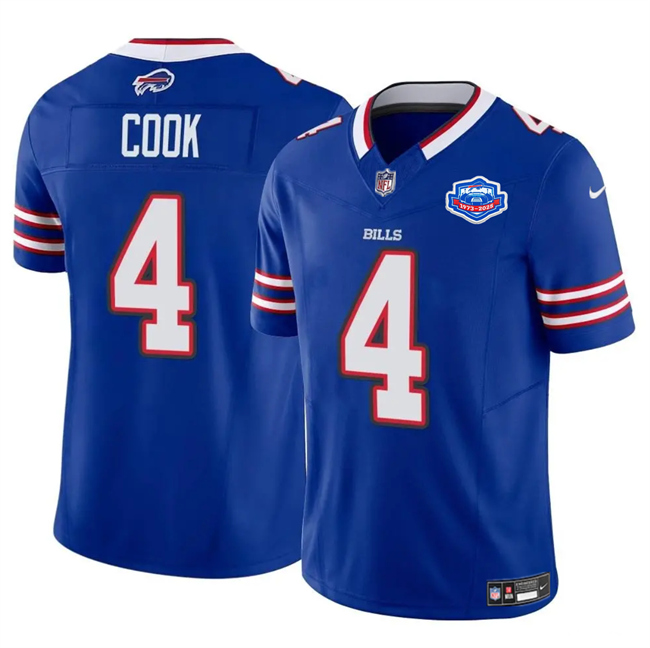 Men's Buffalo Bills #4 James Cook Blue 2025 F.U.S.E. With Farewell Patch Vapor Untouchable Limited Stitched Football Jersey