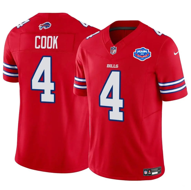 Men's Buffalo Bills #4 James Cook Red 2025 F.U.S.E. With Farewell Patch Vapor Untouchable Limited Stitched Football Jersey