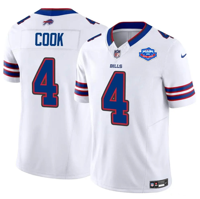 Men's Buffalo Bills #4 James Cook White 2025 F.U.S.E. With Farewell Patch Vapor Untouchable Limited Stitched Football Jersey