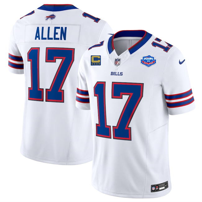 Men's Buffalo Bills #17 Josh Allen White 2025 F.U.S.E. With Farewell Patch And 4-Star C Patch Vapor Untouchable Limited Stitched Football Jersey