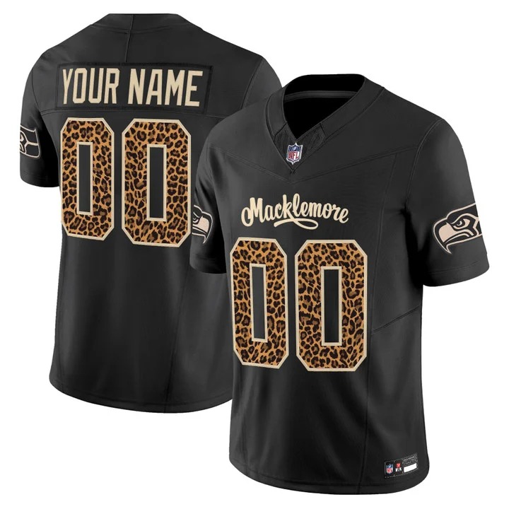 Men's Seattle Seahawks x Macklemore Custom Black F.U.S.E. Vapor Limited Stitched Jersey - Leopard Print