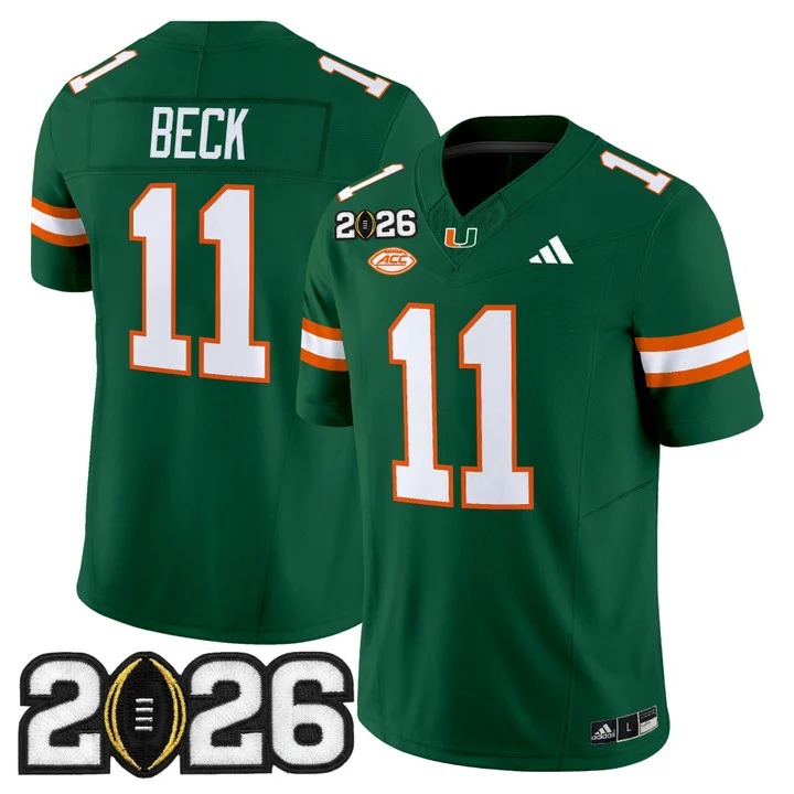 Men's Miami Hurricanes #11 Carson Beck Green 2026 CFP Final Patch F.U.S.E. Vapor Limited Stitched Jersey