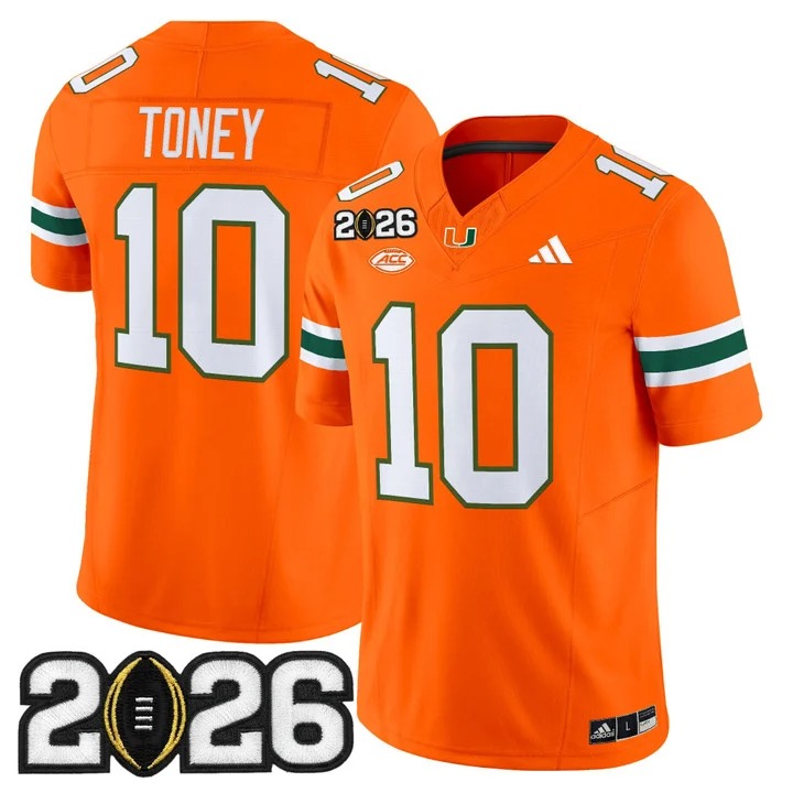 Men's Miami Hurricanes #10 Malachi Toney Orange 2026 CFP Final Patch F.U.S.E. Vapor Limited Stitched Jersey