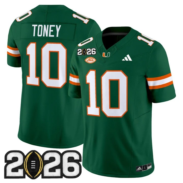 Men's Miami Hurricanes #10 Malachi Toney Green 2026 CFP Final Patch F.U.S.E. Vapor Limited Stitched Jersey