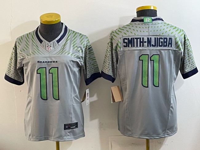 Women's Seattle Seahawks #11 Jaxon Smith-Njigba Grey Rivalries 2025 F.U.S.E. Vapor Limited Football Stitched Jersey