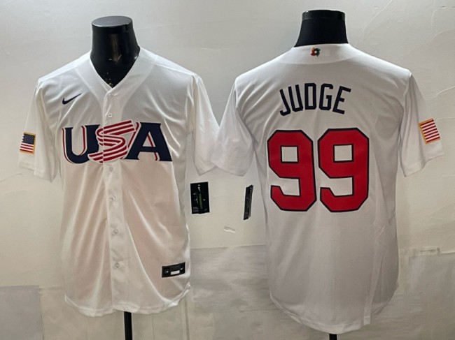 Men's USA Baseball #99 Aaron Judge White 2023 World Baseball Classic Stitched Jersey