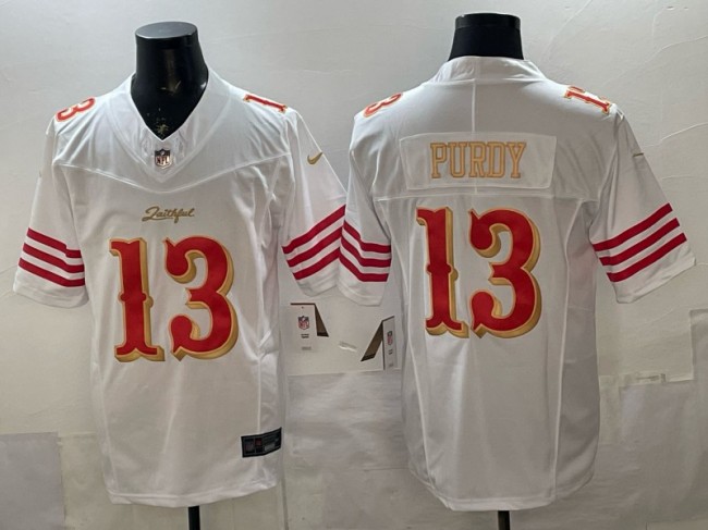 Men's San Francisco 49ers #13 Brock Purdy White Gold F.U.S.E. 2025 Rivalries Vapor Limited Stitched Football Jersey