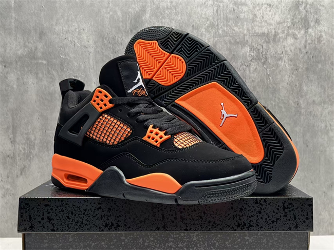 Women's Running weapon Jordan 4 Black Orange Shoes 055